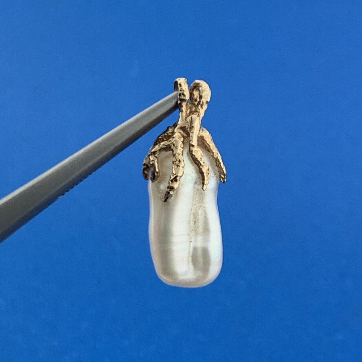 Retro 14K Yellow Gold Nugget Free Form Freshwater Pearl Statement Pendant