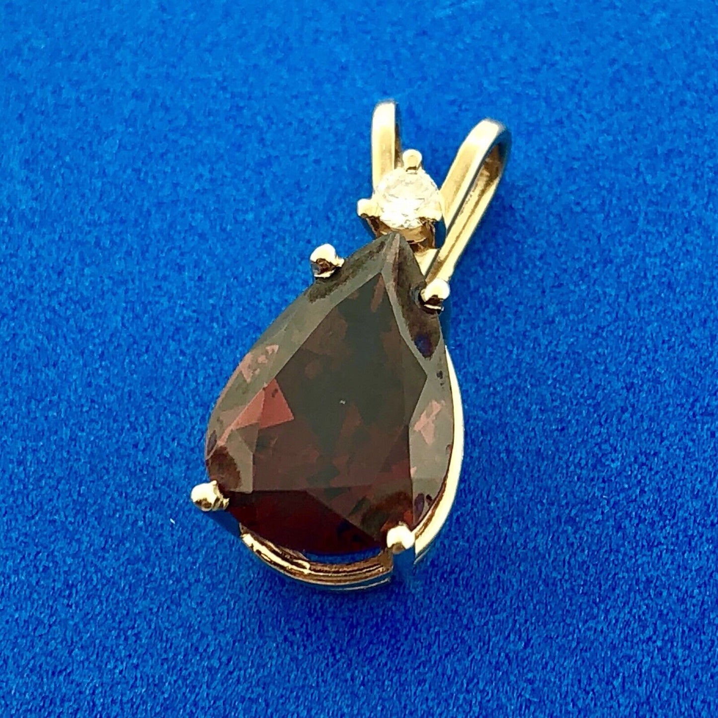 14K Yellow Gold Pear Garnet Diamond January Anniversary Statement Pendant