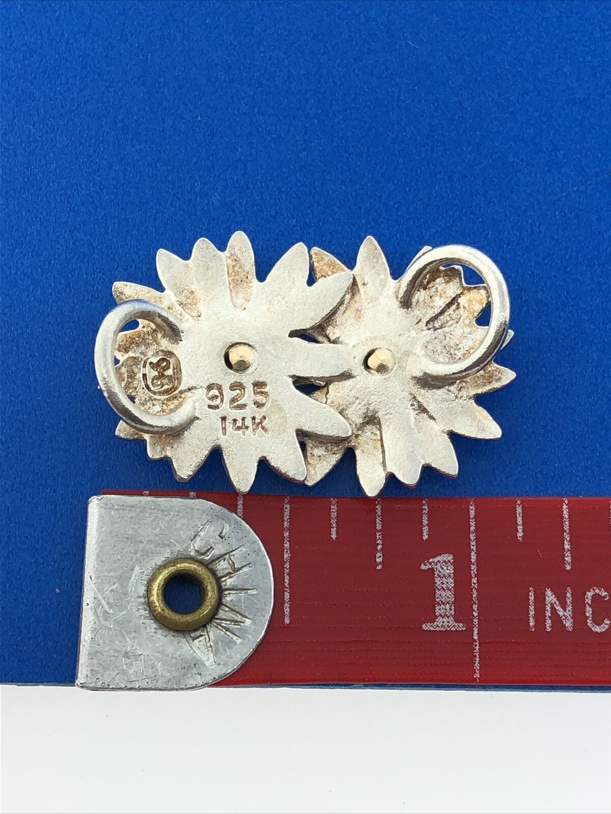 Stunning Sterling Silver 925 14k Gold Floral Twin Daisy Flower Pendant