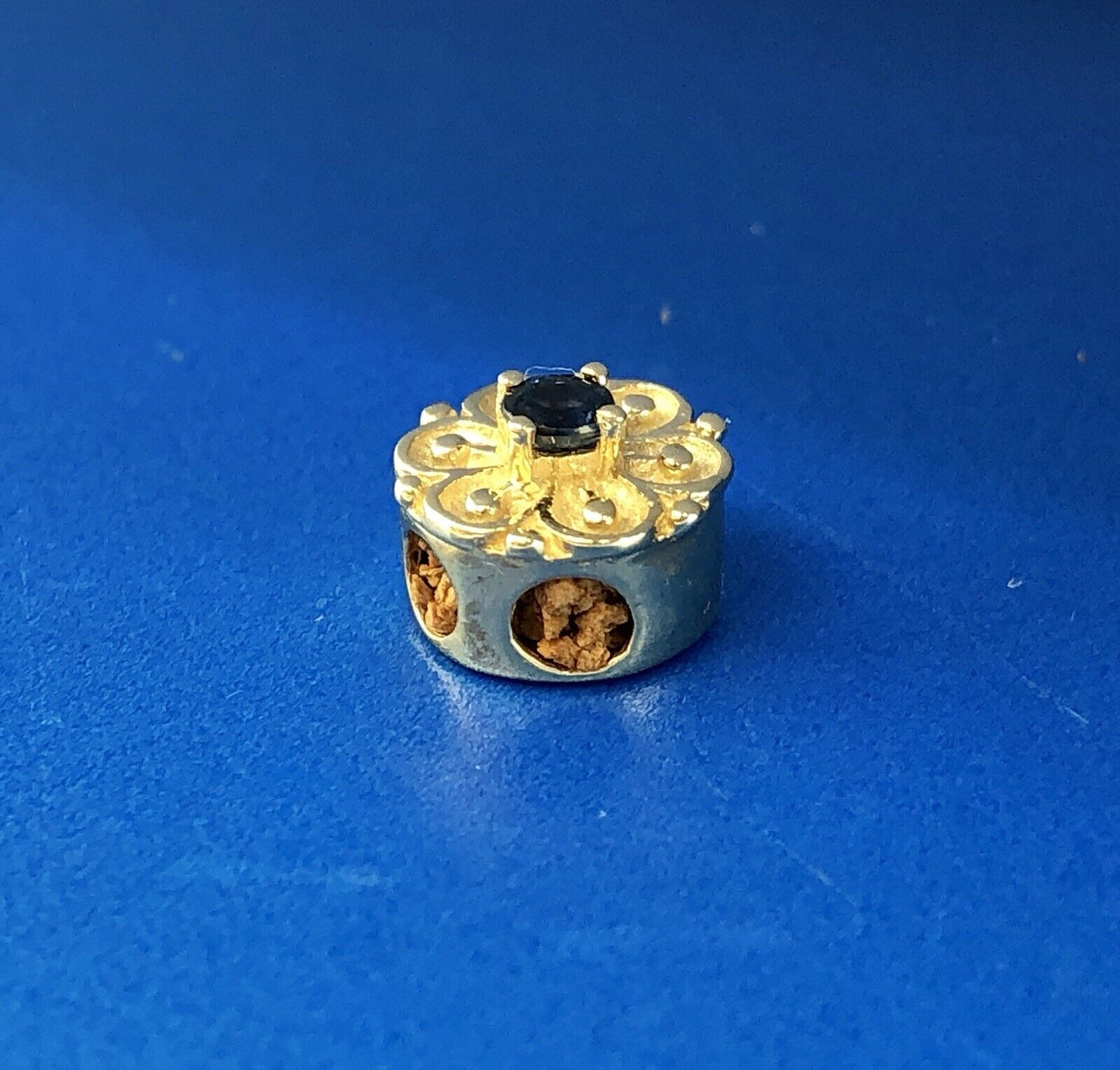 Designer DDH 10K Yellow Gold Sapphire Flower September Slide Bracelet Charm