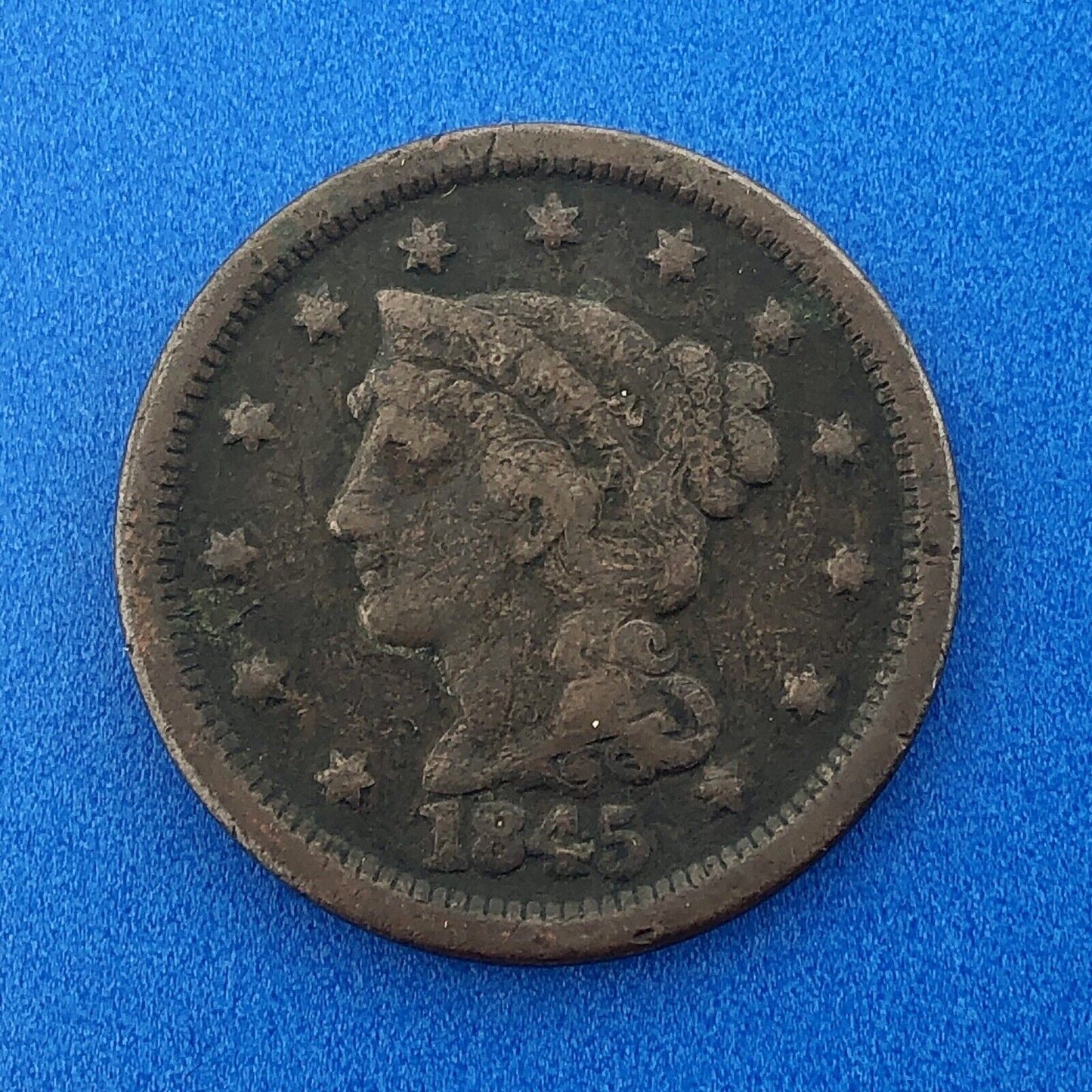 1845 Braided Hair Large Cent 1c Penny Philadelphia Mint Early American Copper