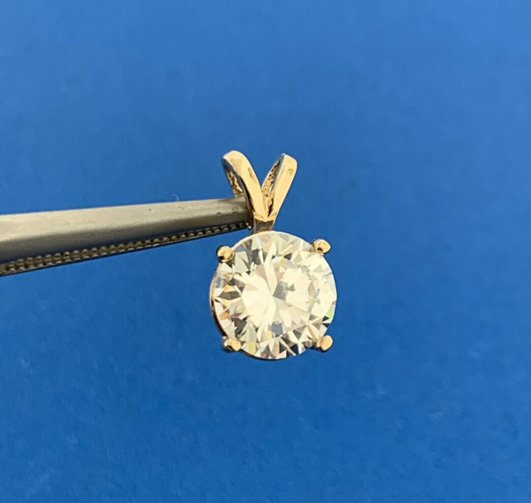 14K Yellow Gold Brilliant Round Cubic Zirconia CZ Solitaire Pendant 2 Carat