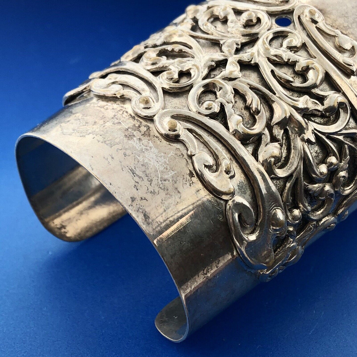 1950's Joseff Of Hollywood Silver Plated Adjustable Baroque Open Cuff Bracelet
