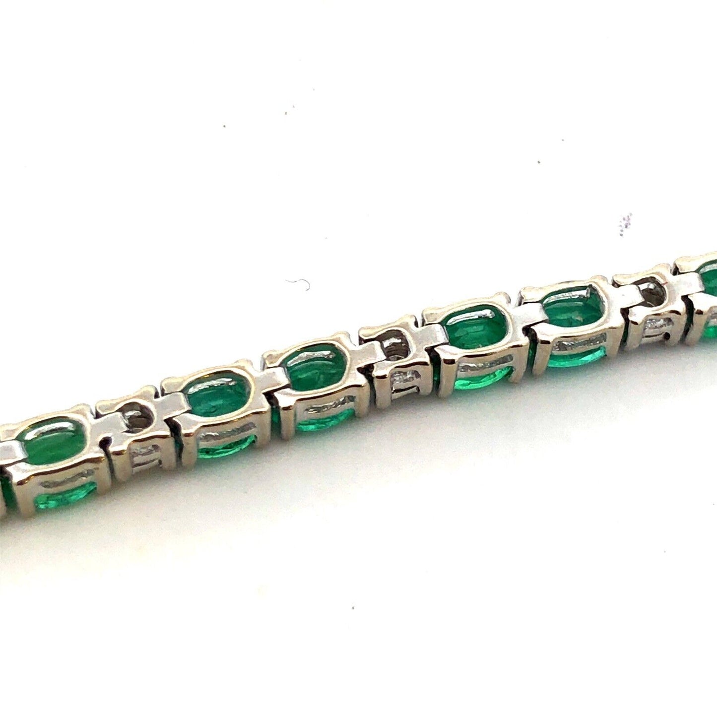 Designer CEI 14K White Gold Oval Green Emerald White Topaz Tennis Bracelet