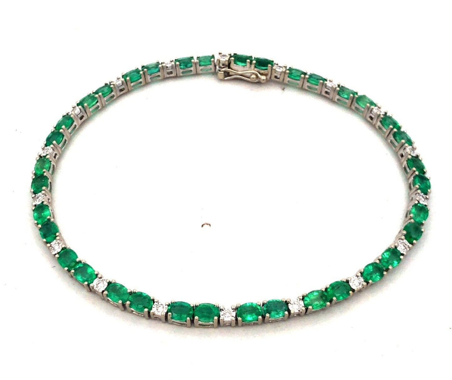 Designer CEI 14K White Gold Oval Green Emerald White Topaz Tennis Bracelet