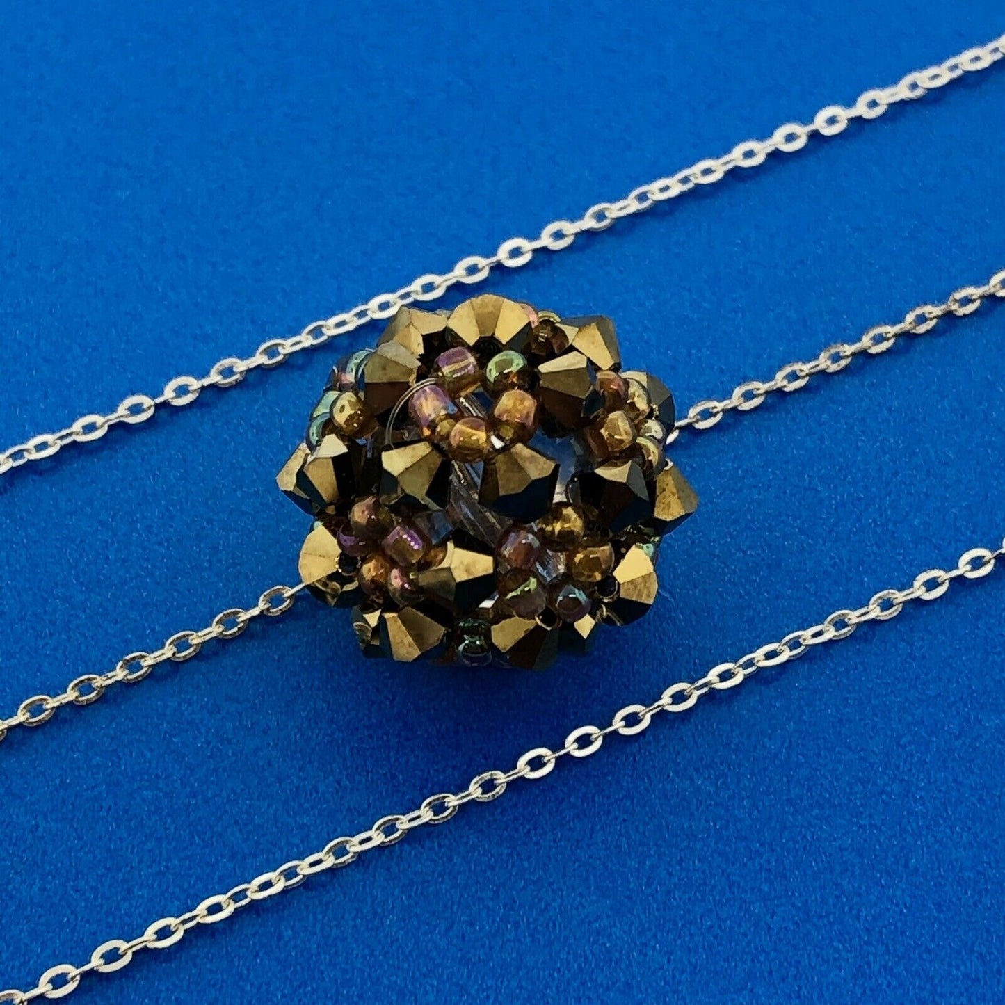 Stunning Sterling Silver 925 Faceted Glass and Bead Crystal Ball 18.5" Necklace