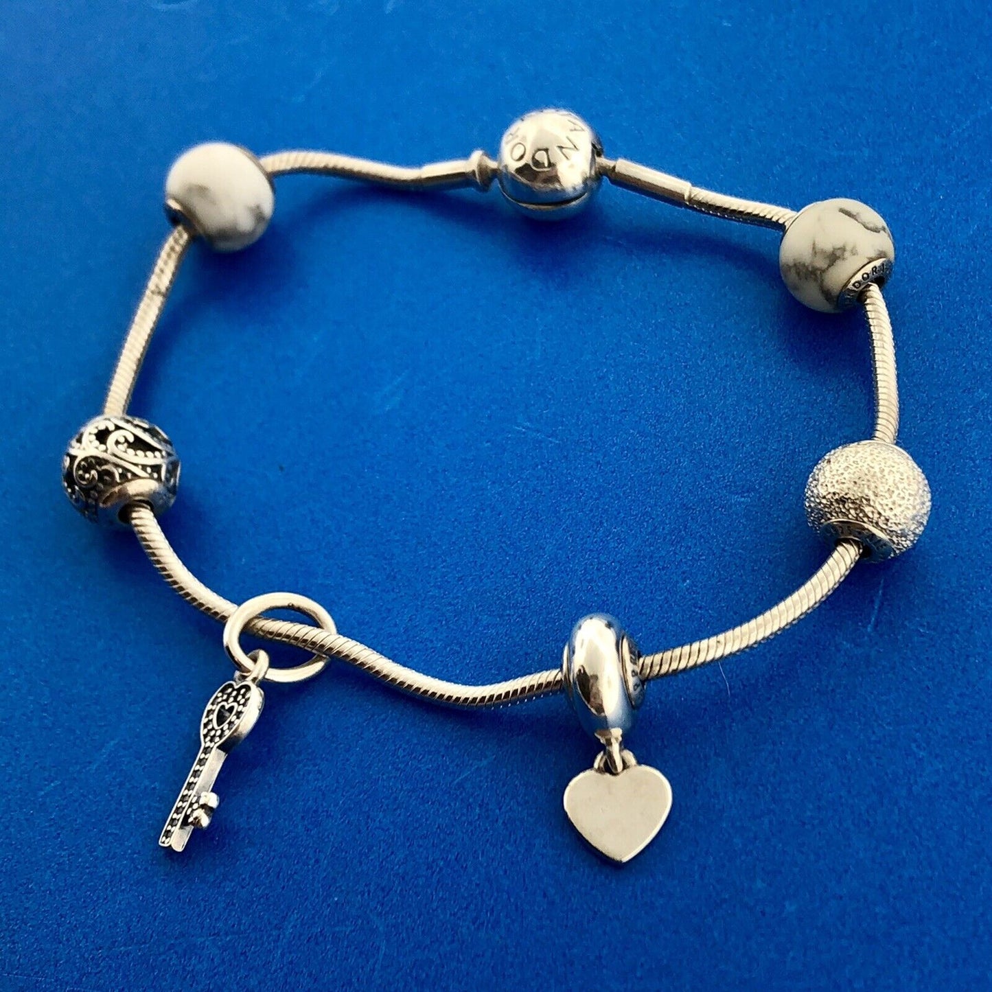 Authentic PANDORA Sterling Essence Collection Signature Clasp 6 Charm Bracelet