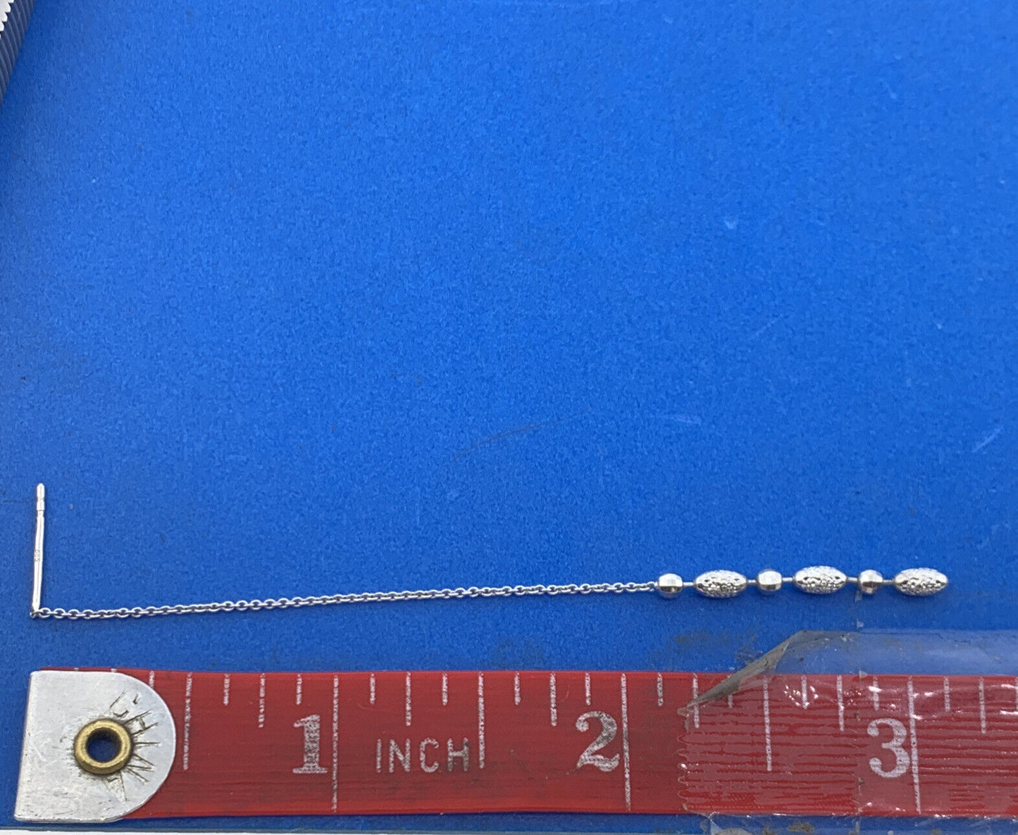 Italy 14K White Gold Chain Disco Textured Ball Statement Drop Earrings