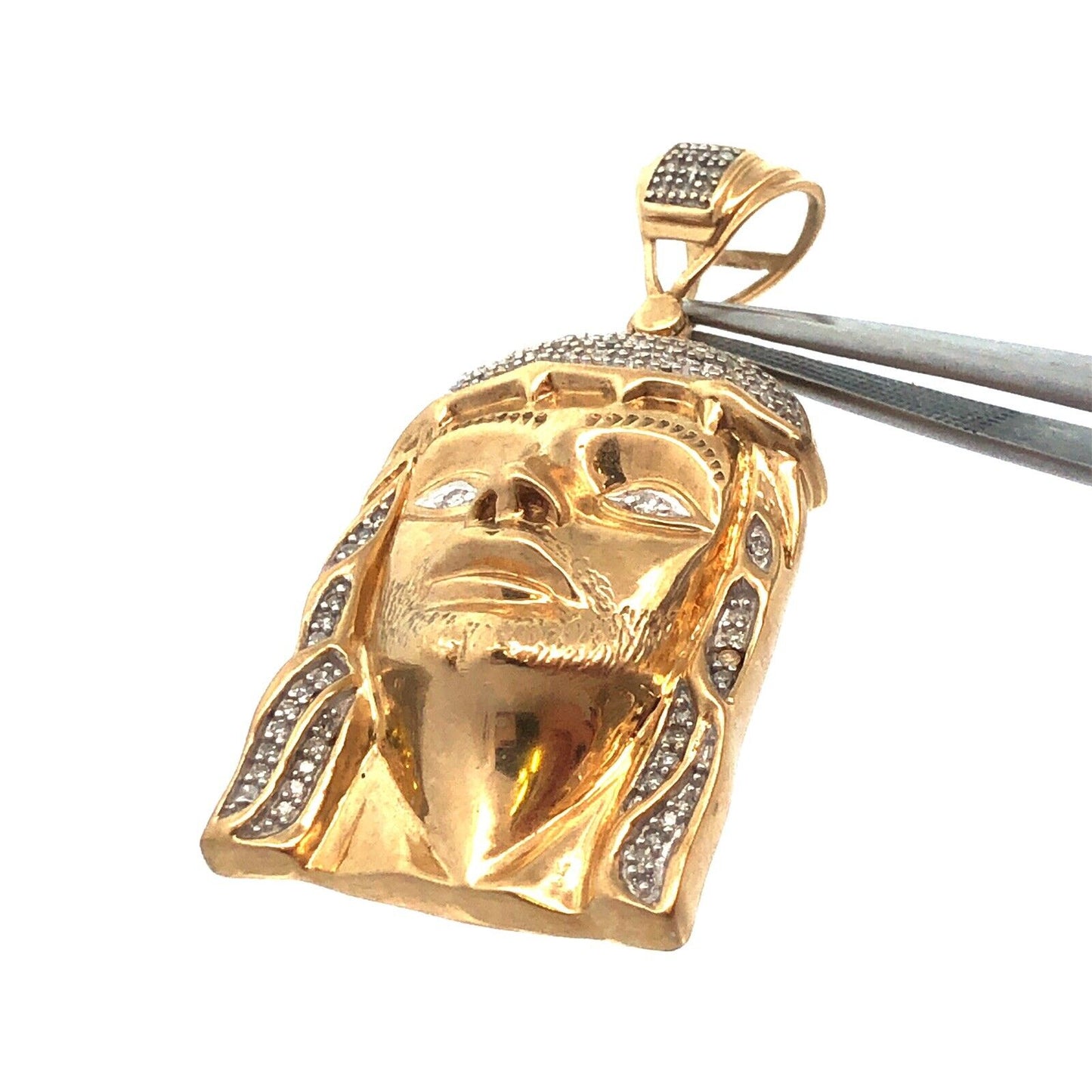 Gorgeous 10k Yellow Gold Diamond Jesus Head Face Crown of Thorns Faith Pendant