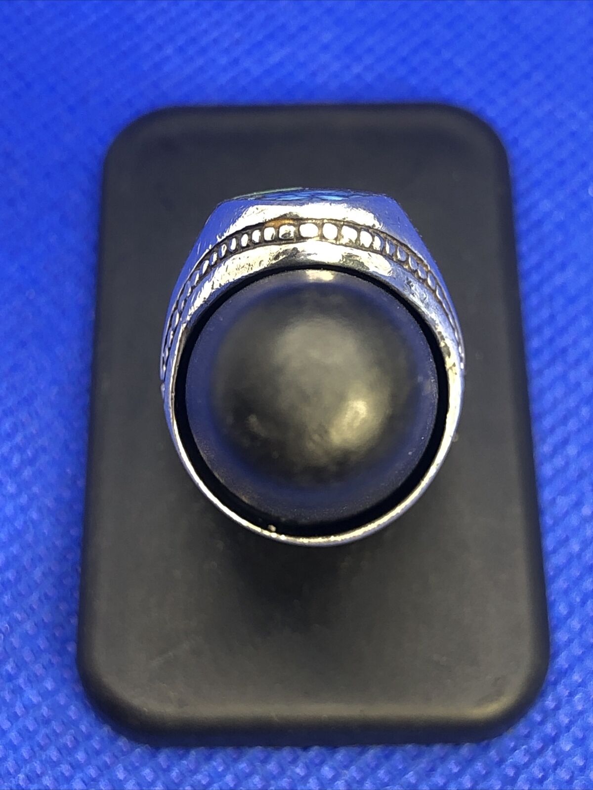 Vintage Designer Sterling Silver Purple Onyx Opal Turquoise Inlay Finger Ring