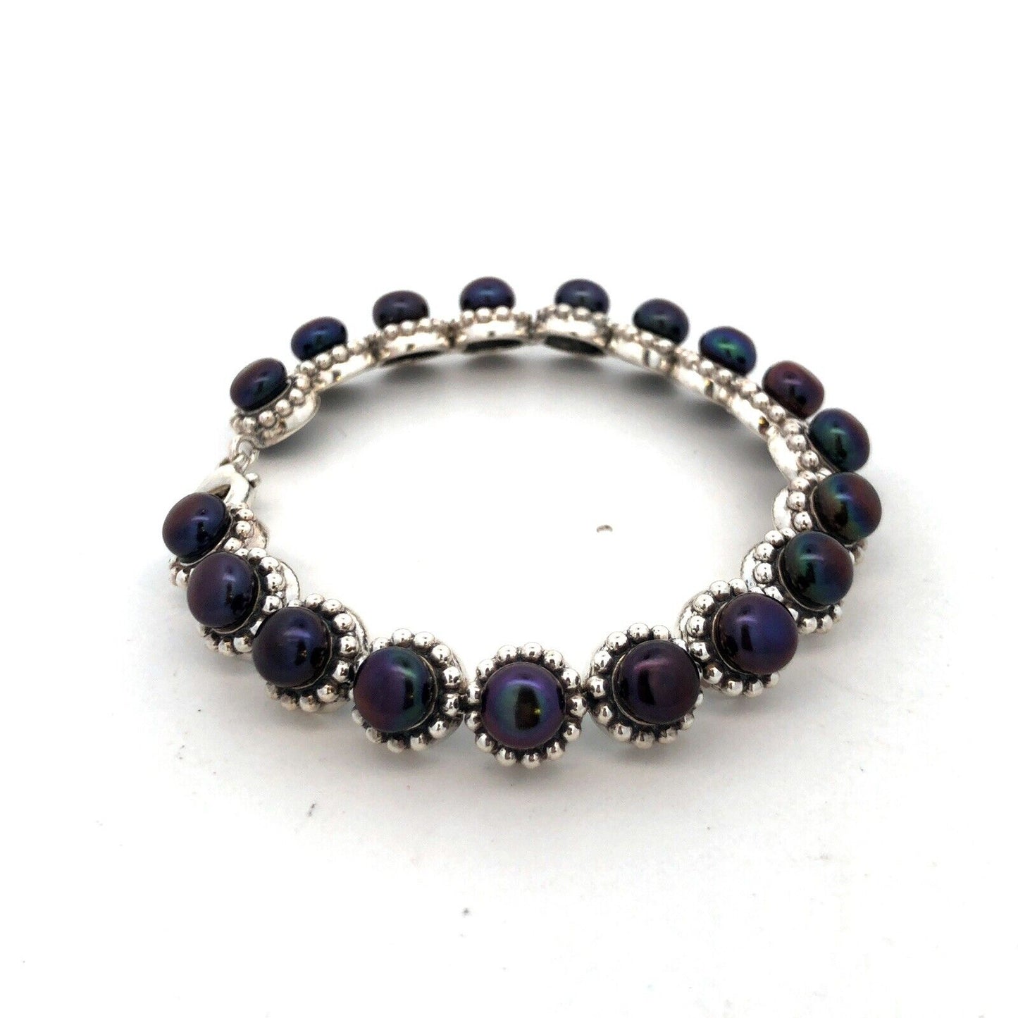 Designer 925 Sterling Silver Round Tahitian Pearl Tennis Bracelet