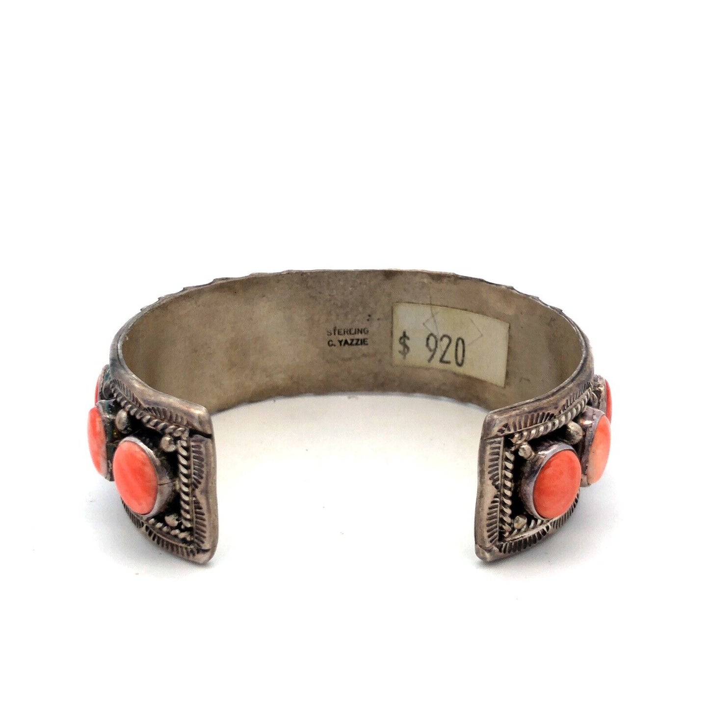 Charlene Yazzie Navajo 925 Sterling Silver Oval Spiny Oyster Open Cuff Bracelet
