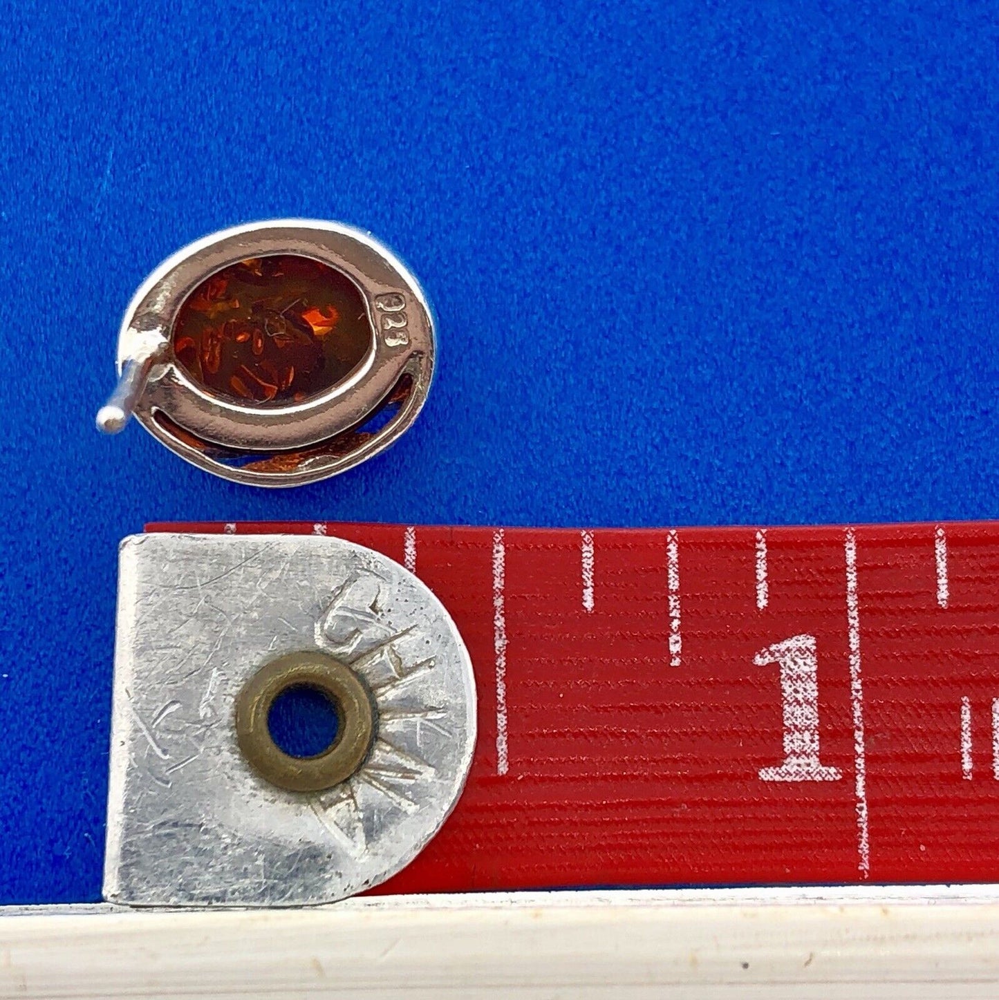 Retro 925 Sterling Silver Oval Baltic Amber Stud Earrings