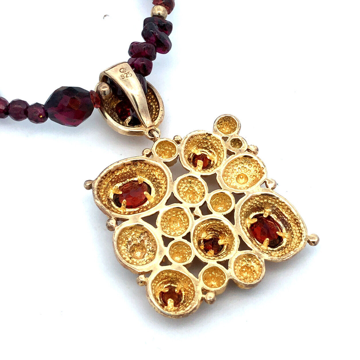 Vintage 925 Sterling Silver Gold Vermeil Amethyst Beaded Garnet Necklace
