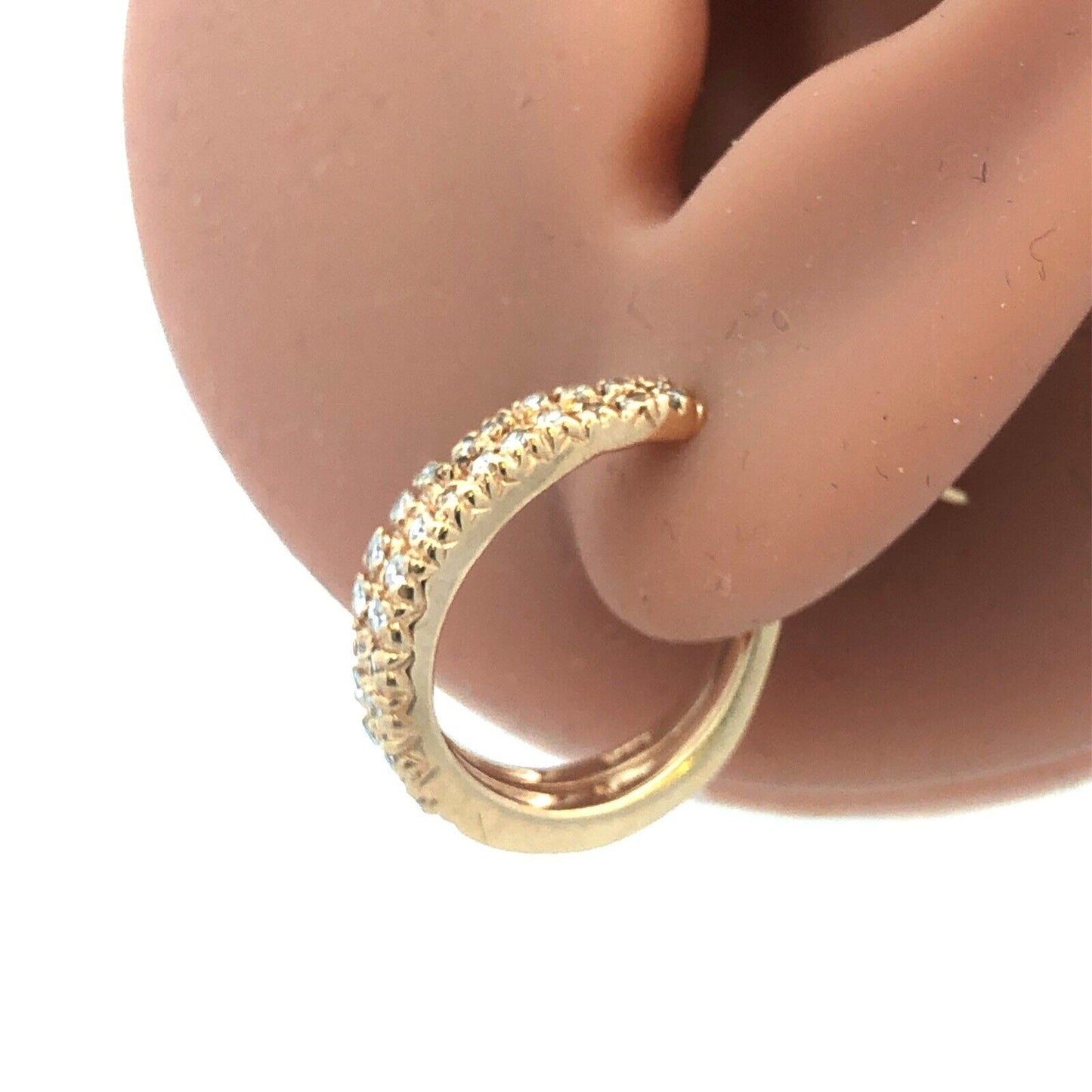 Classic 14K Yellow Gold Diamond Double Elongated Open Hoop Pierced Earrings