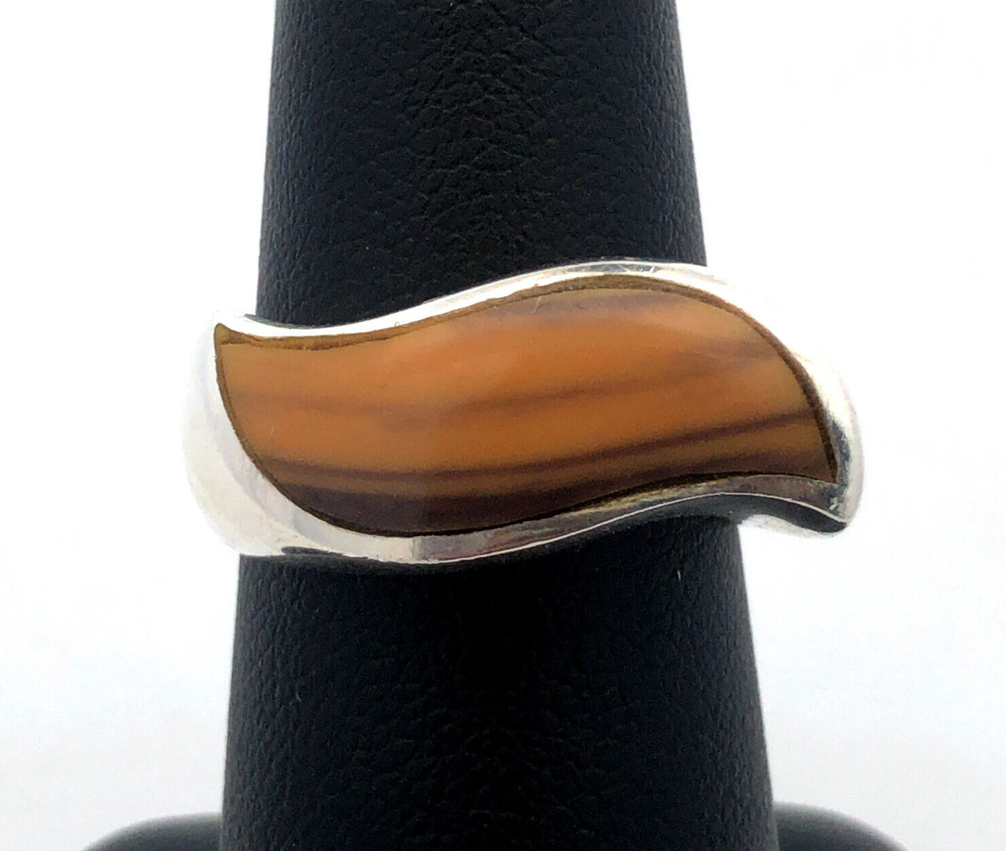 Estate 925 Sterling Silver Tiger's Eye Modernist Twist Cocktail Size 7.5 Ring