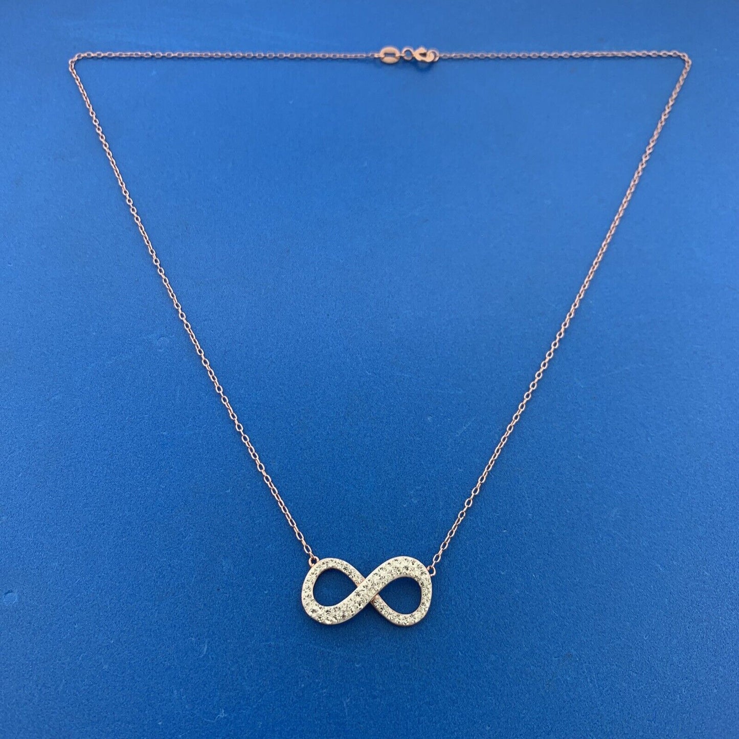 Jacmel Mauritius JCM 925 Rose Tone Sterling Silver CZ Eternity Infinity Necklace