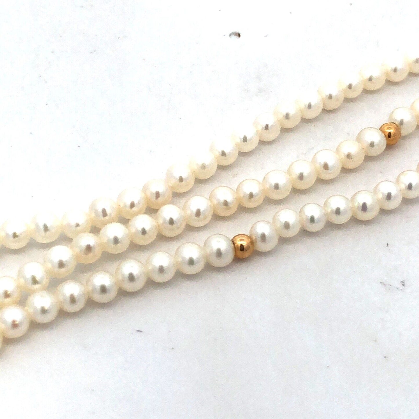 Designer 14K Yellow Gold Round White Pearl 3-Strand Beaded Bracelet