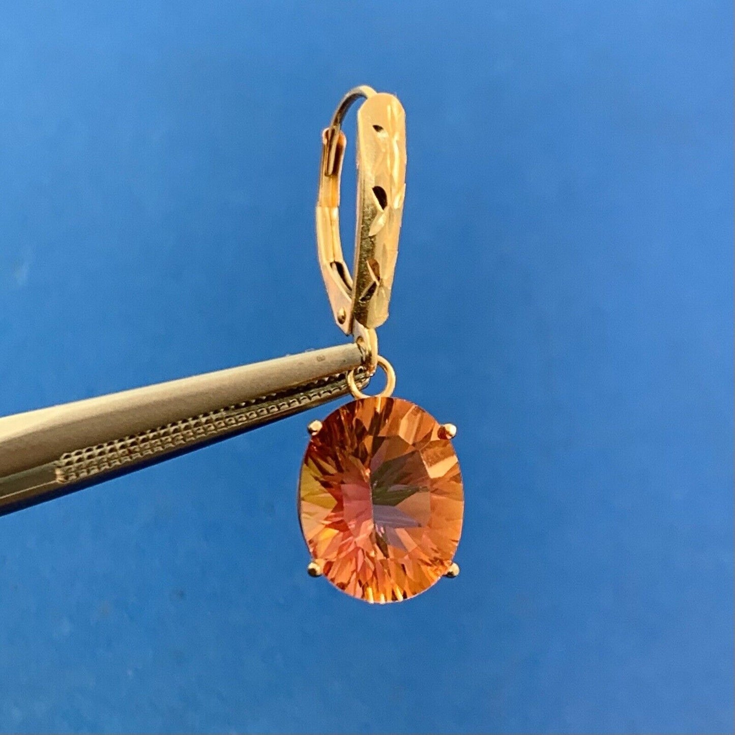 Designer 14K Yellow Gold Oval Mystic Topaz Statement Dangle Lever Back Earrings