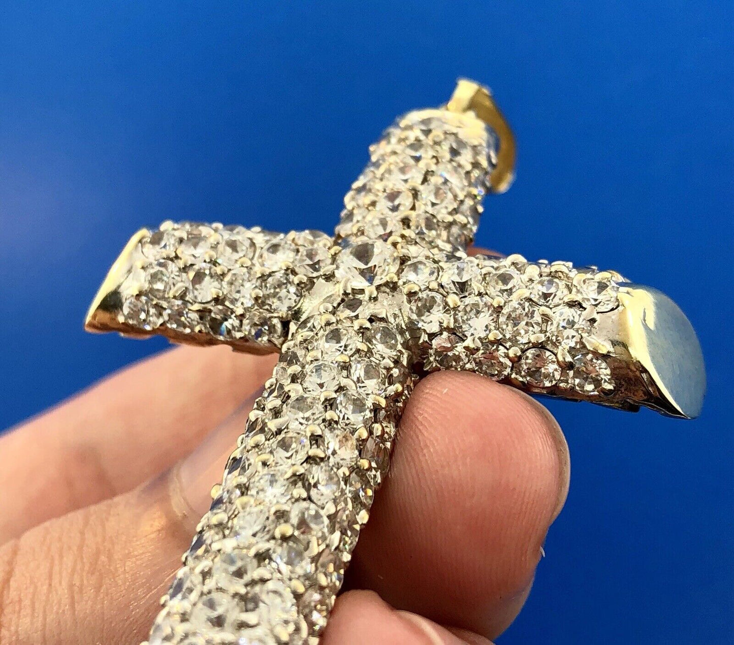 Statement 10K Yellow Gold Cubic Zirconia Encrusted Cross Religious Pendant