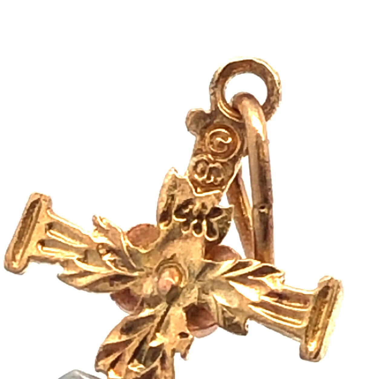 Designer 14K Yellow Gold Rose Gold Flower Leaf Floral Religious Cross Pendant
