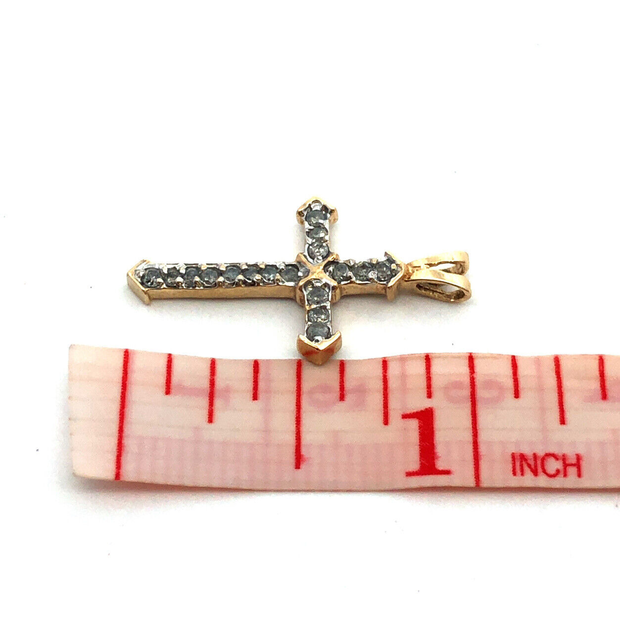 10K Yellow Gold Designer LJ Round Diamond Pave Cross Pendant