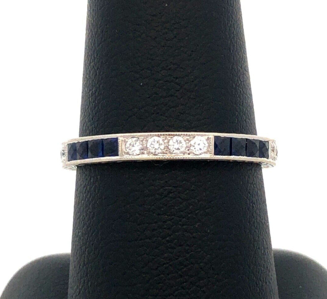 Designer BKC 14K White Gold Sapphire Diamond Wedding Anniversary Band Ring