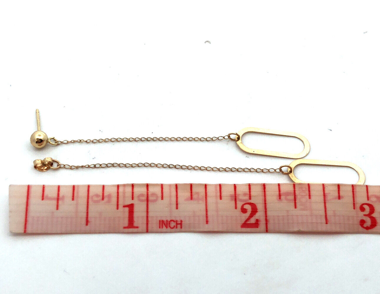 14K Yellow Gold Designer CU Modernist Oval Chain Dangle Stud Earrings