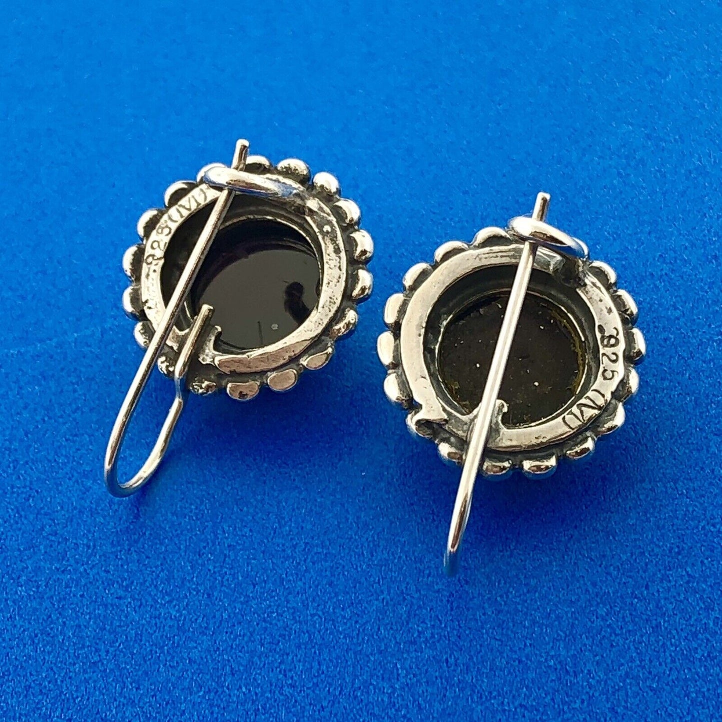 Modernist Sterling Silver Garnet Cabochon Beaded Halo January Occasion Earrings