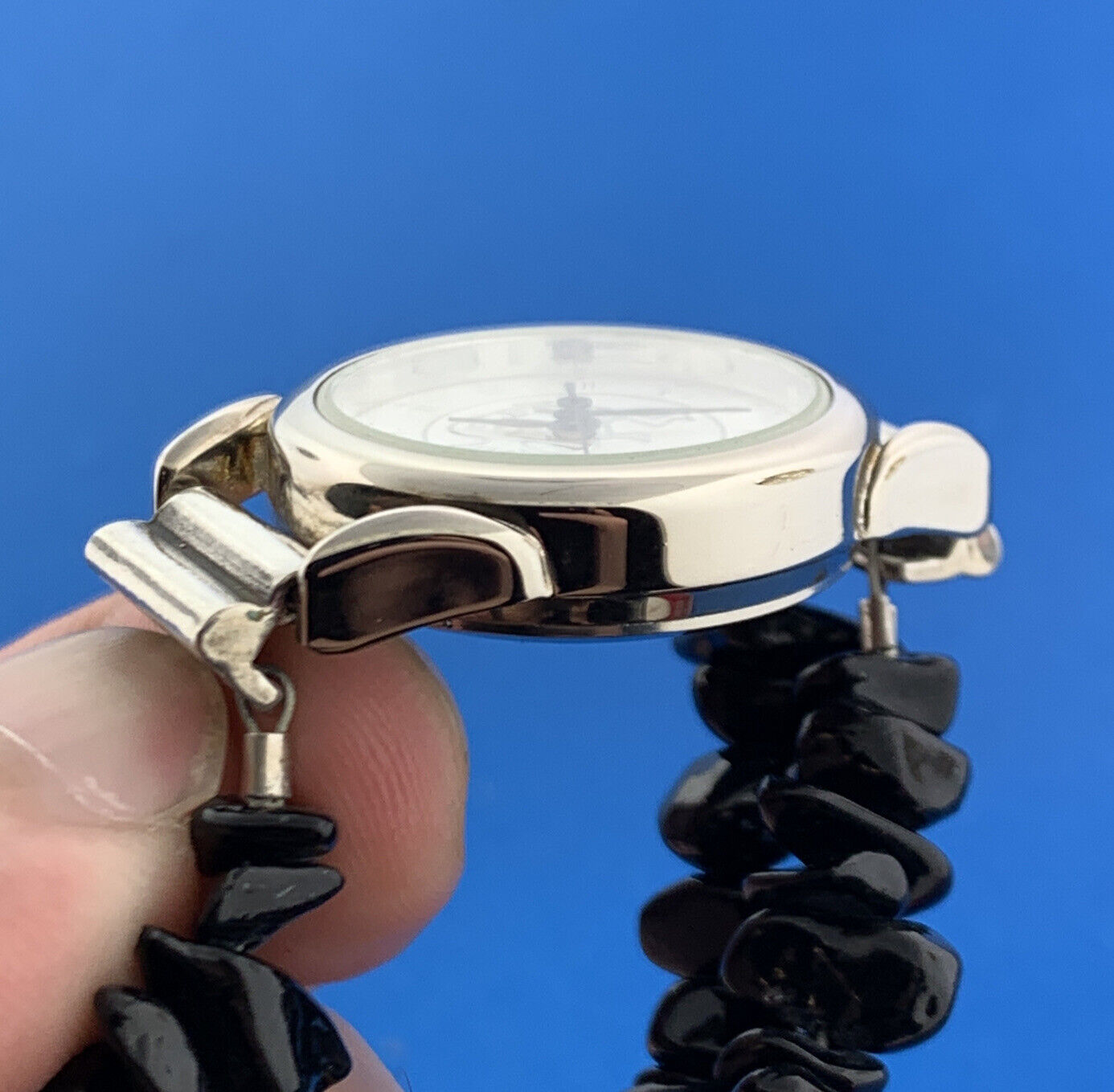 Kokopelli Dancing Flute Player 8" Black Shard Stainless Steel Wristwatch Running
