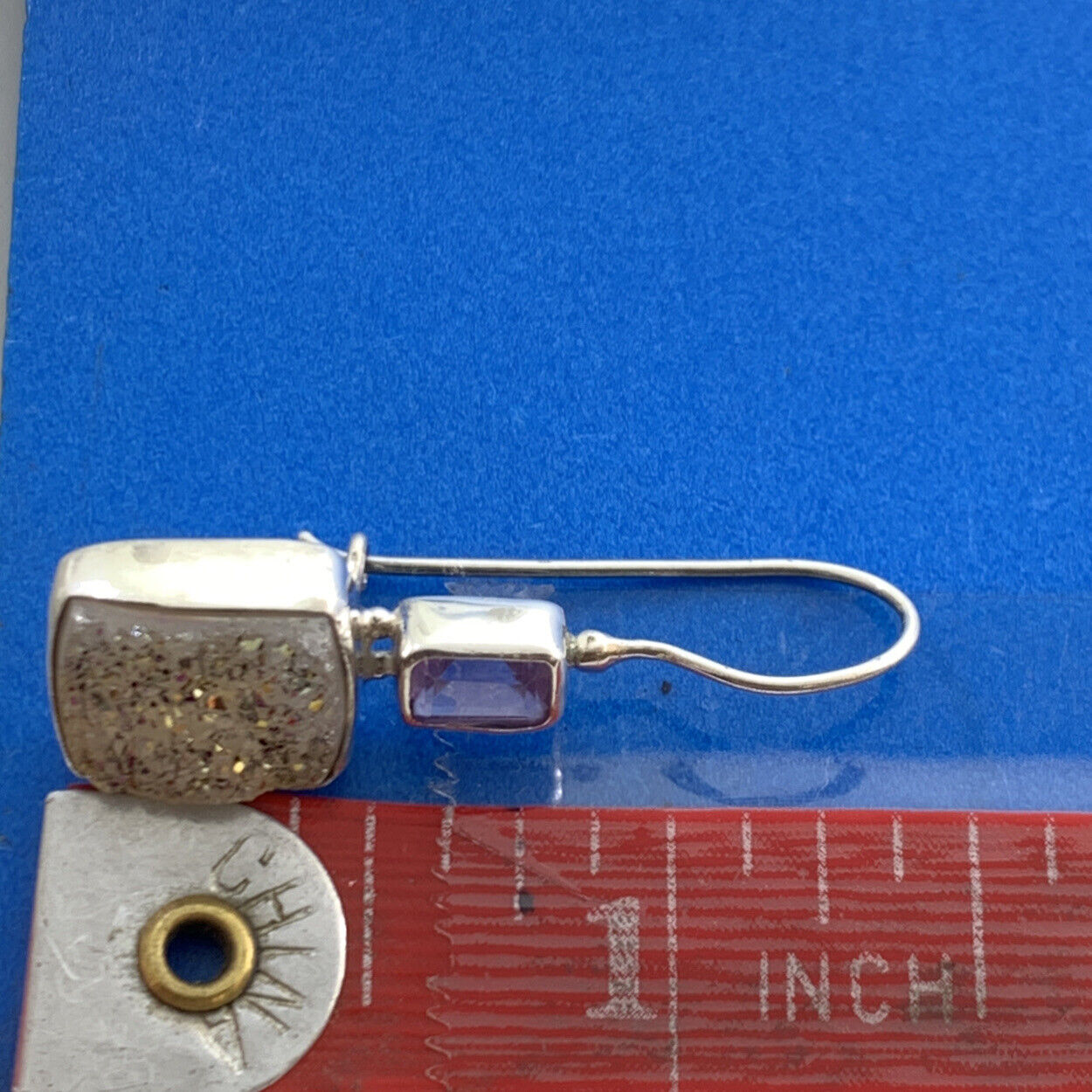 Designer 925 Sterling Silver Purple Drusy Quartz Amethyst Dangle Hook Earrings