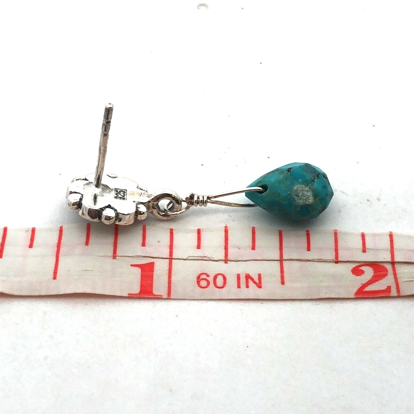 925 Sterling Silver Turquoise Round Cubic Zirconia Dangle Stud Earrings