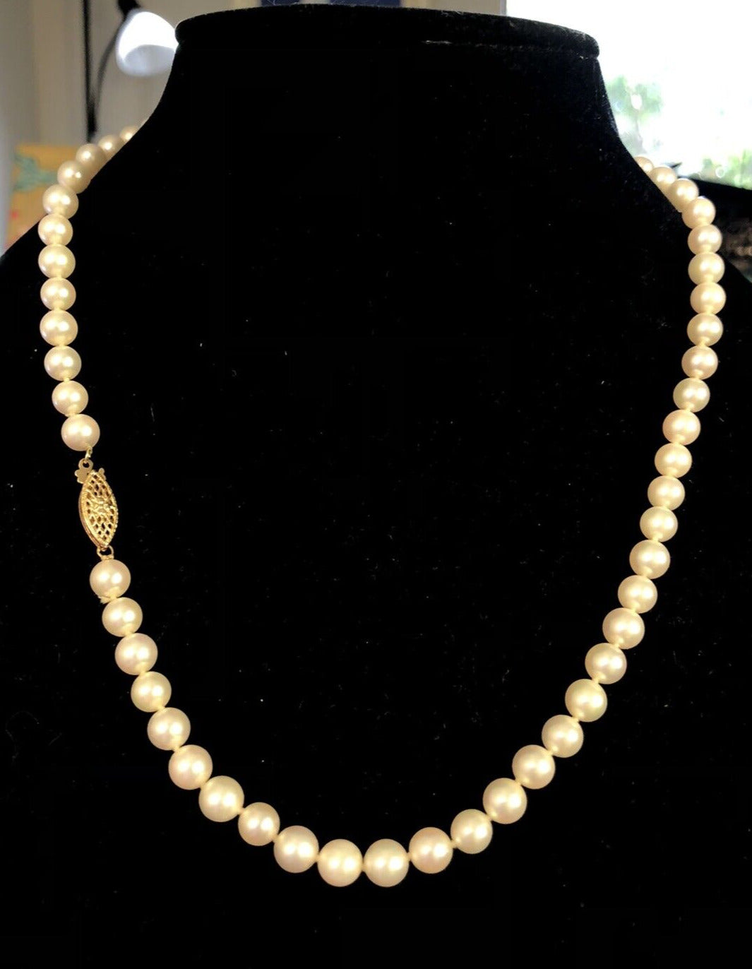 Vintage Majorica 14K Yellow Gold White Simulated Pearl Knotted Beaded Necklace