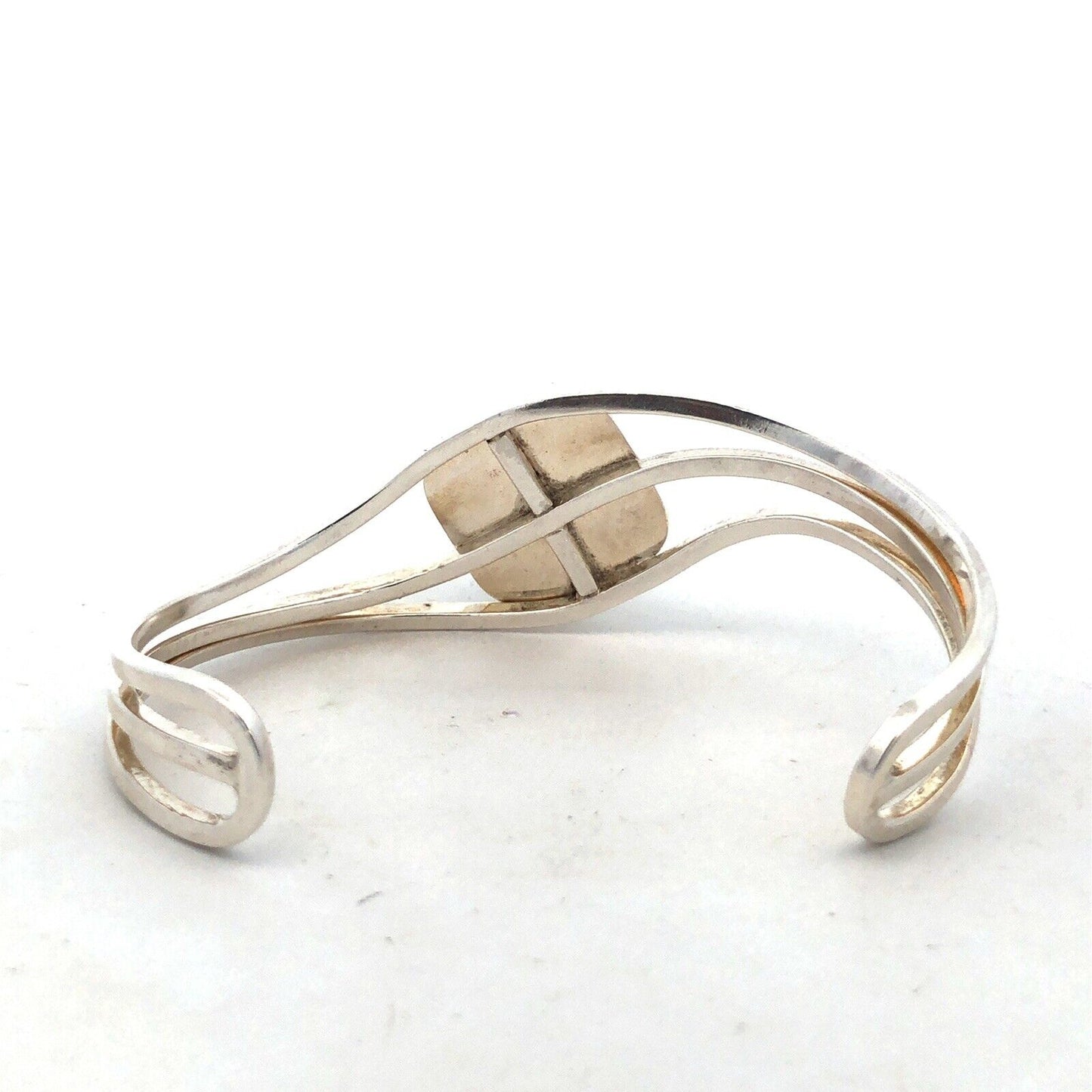Designer Mexico Sterling Silver Square Labradorite Modernist Open Cuff Bracelet
