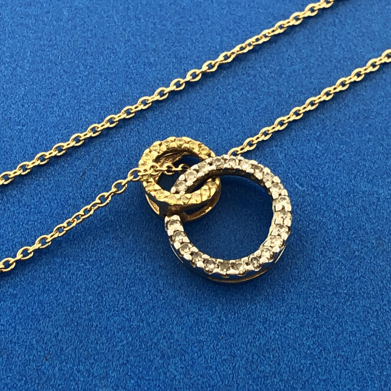 Designer 14K Yellow White Gold Canary & White Diamond Eternity Infinity Necklace