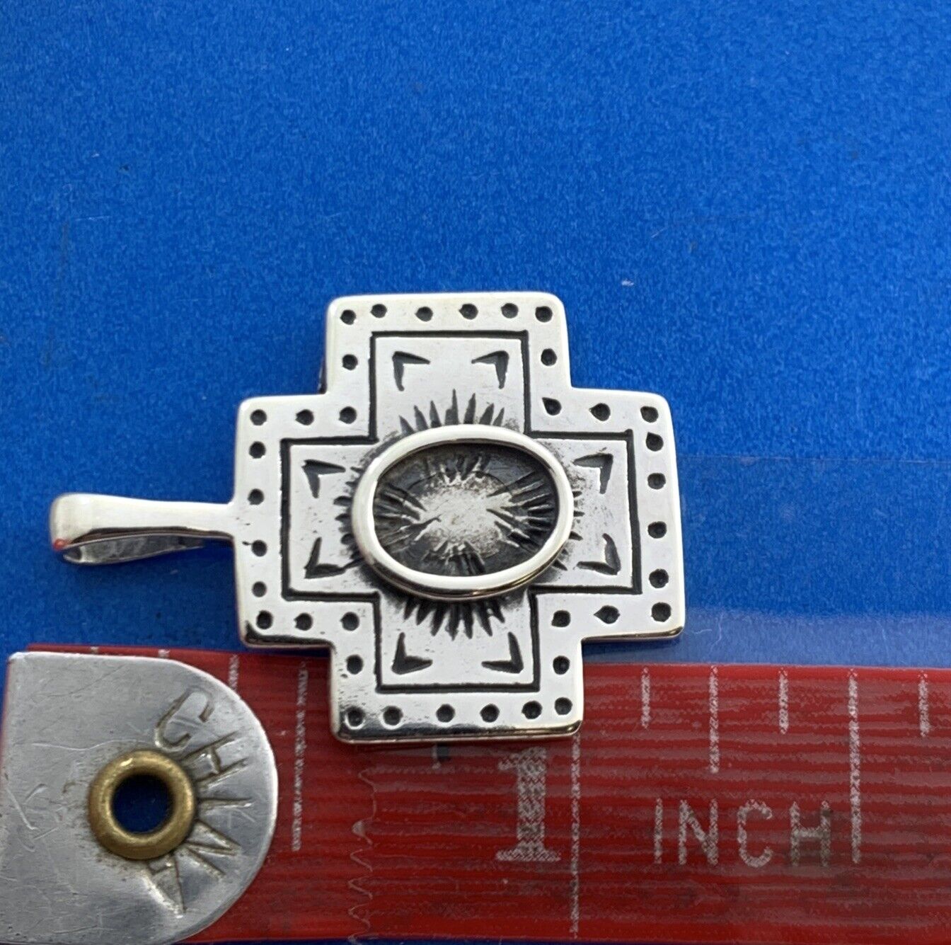 Designer Clyde Duneier CDI 925 Sterling Silver Signed Concho Cross Pendant