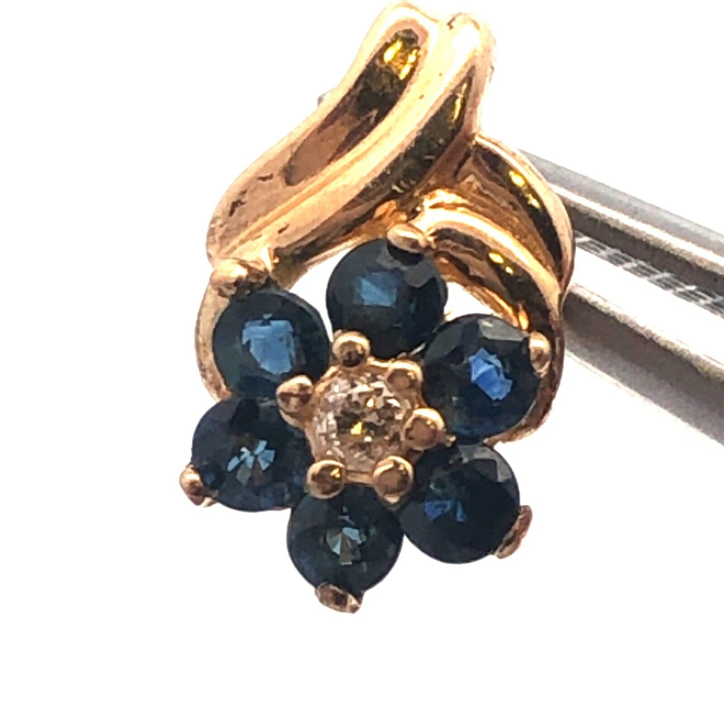 14K Yellow Gold Diamond Sapphire Floral Cluster September Anniversary Earrings