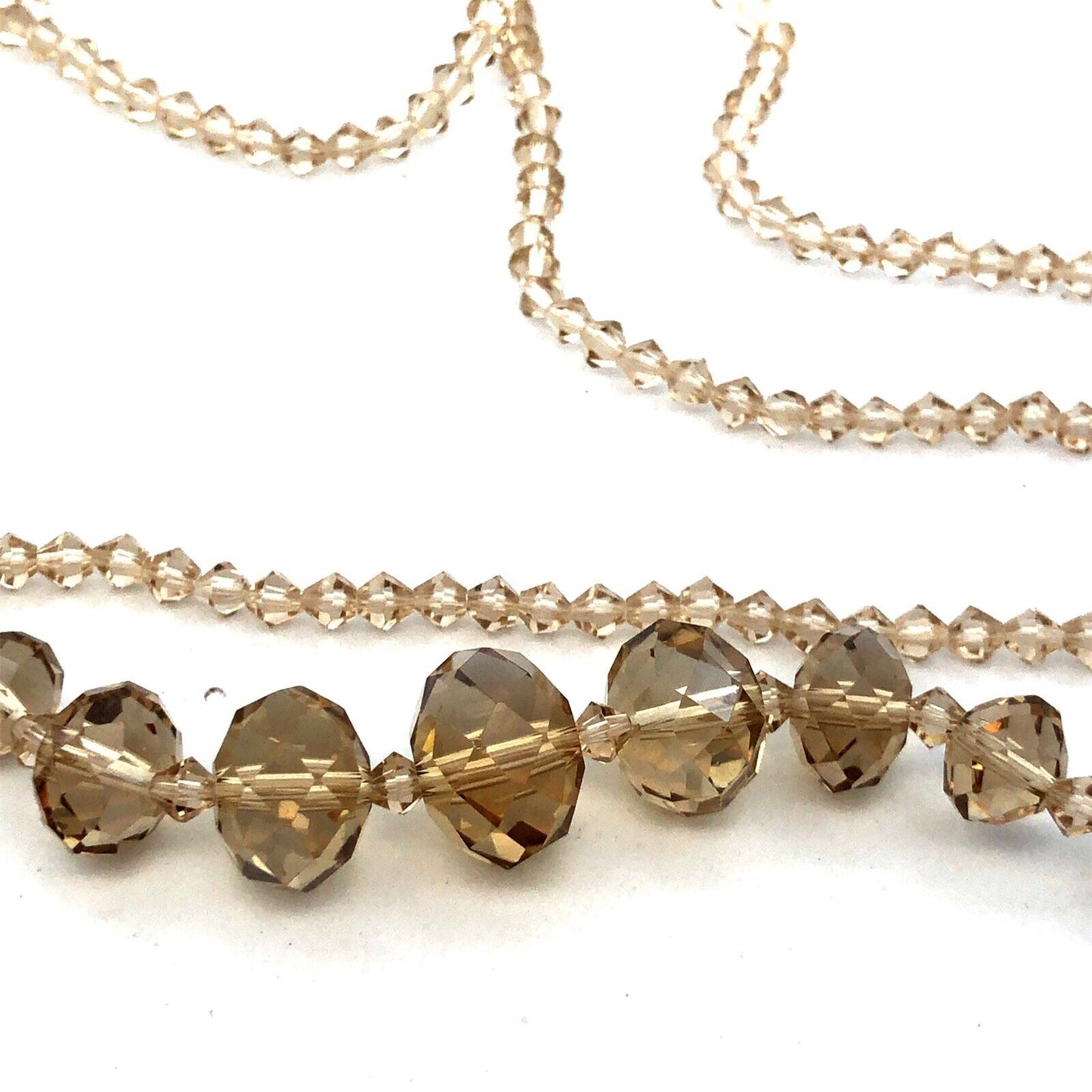 Retro Sparkling 2pc Lot Champagne Faceted Glass Crystal Bead Layering Necklaces