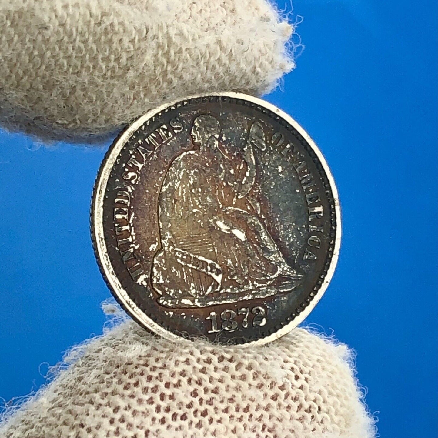 1872 P Silver Seated Half Dime 5c Better Key Nice Rainbow Toning Type Coin