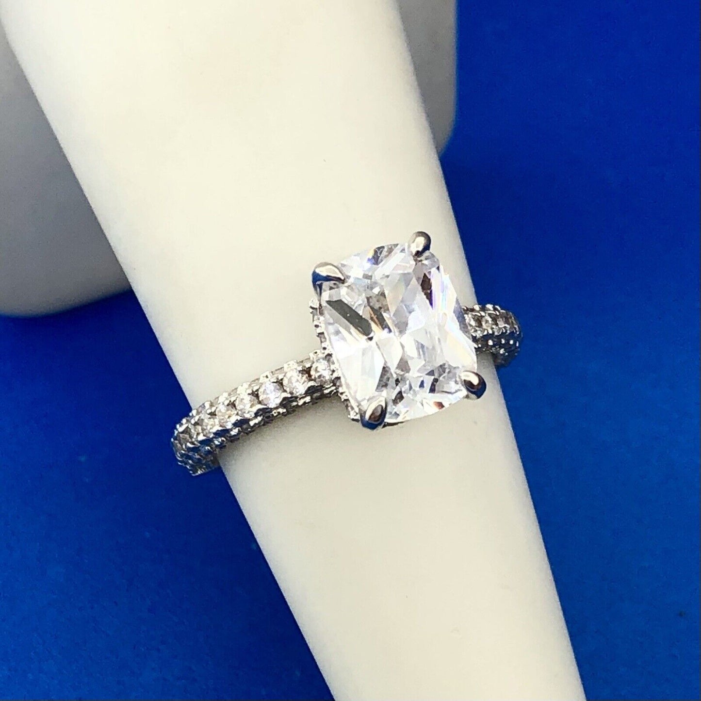 Radiant 925 Sterling Silver Cubic Zirconia CZ Solitaire W/Accent Engagement Ring