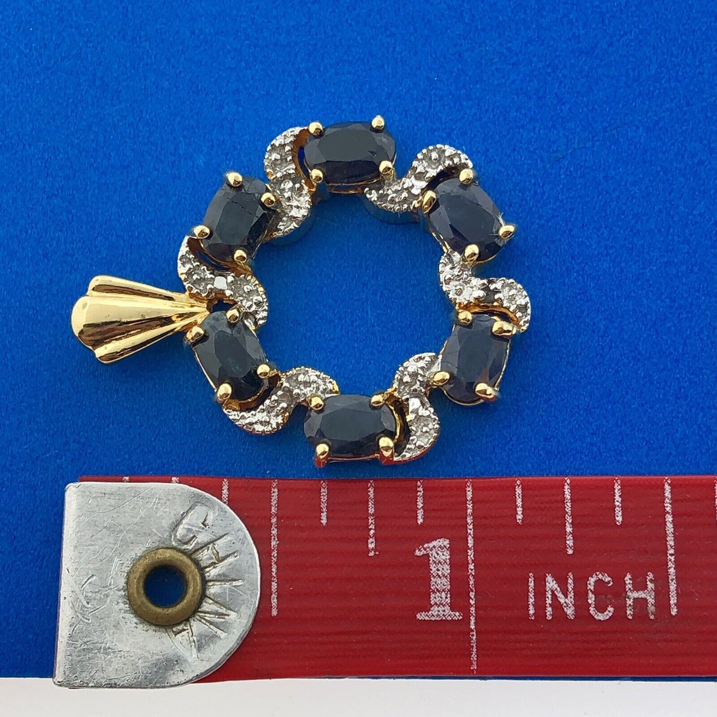 Estate 925 Sterling Silver Vermeil Two Tone Sapphire September Infinity Pendant