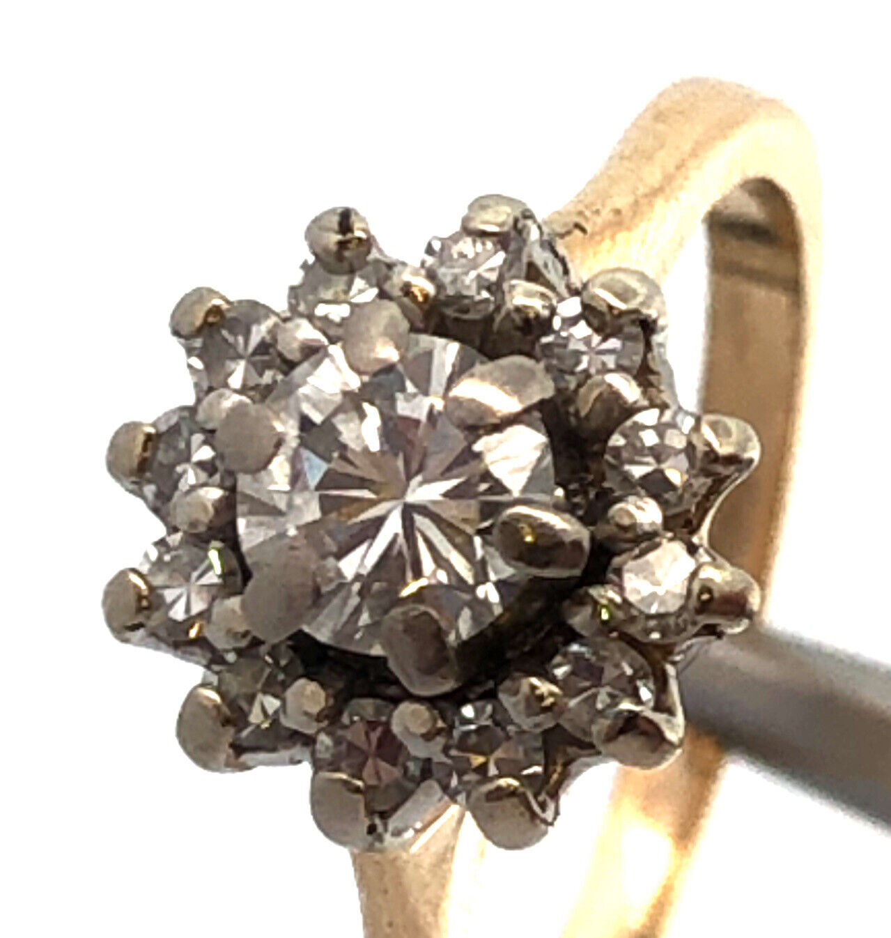 Designer 14K Yellow Gold Round Diamond Halo Engagement Anniversary Ring