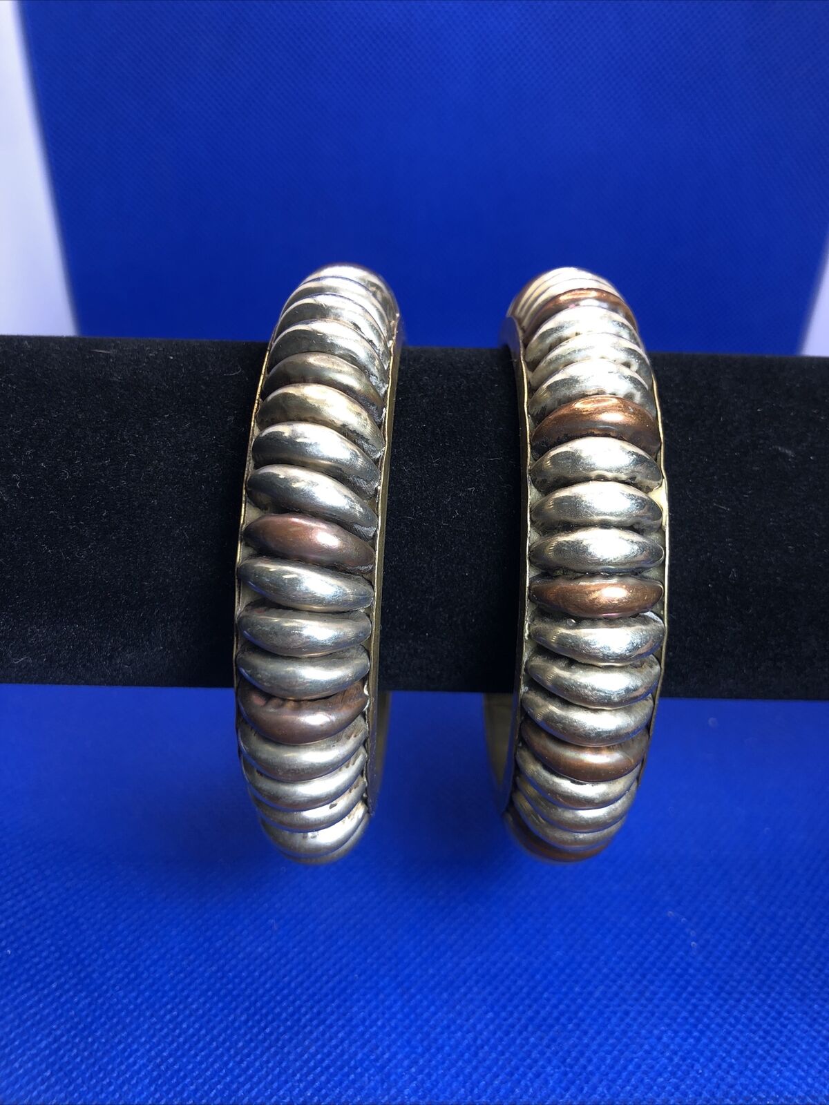 1980's Brass Copper Silver Tone Lot Twenty Bangle And Statement Cuff Bracelets
