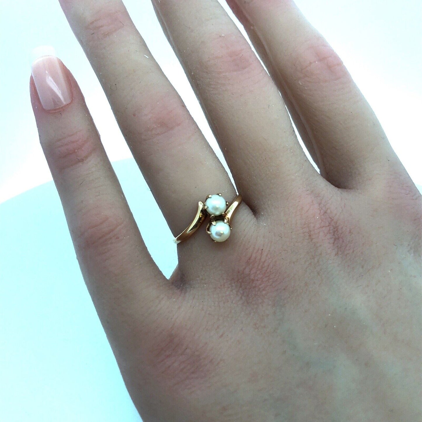 Designer PSCo 10K Yellow Gold Pearl Duo Bypass June Sweetheart Ring