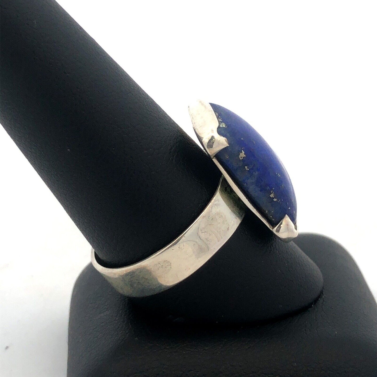 Vintage 925 Sterling Silver Rectangle Lapis Lazuli Bezel Ring