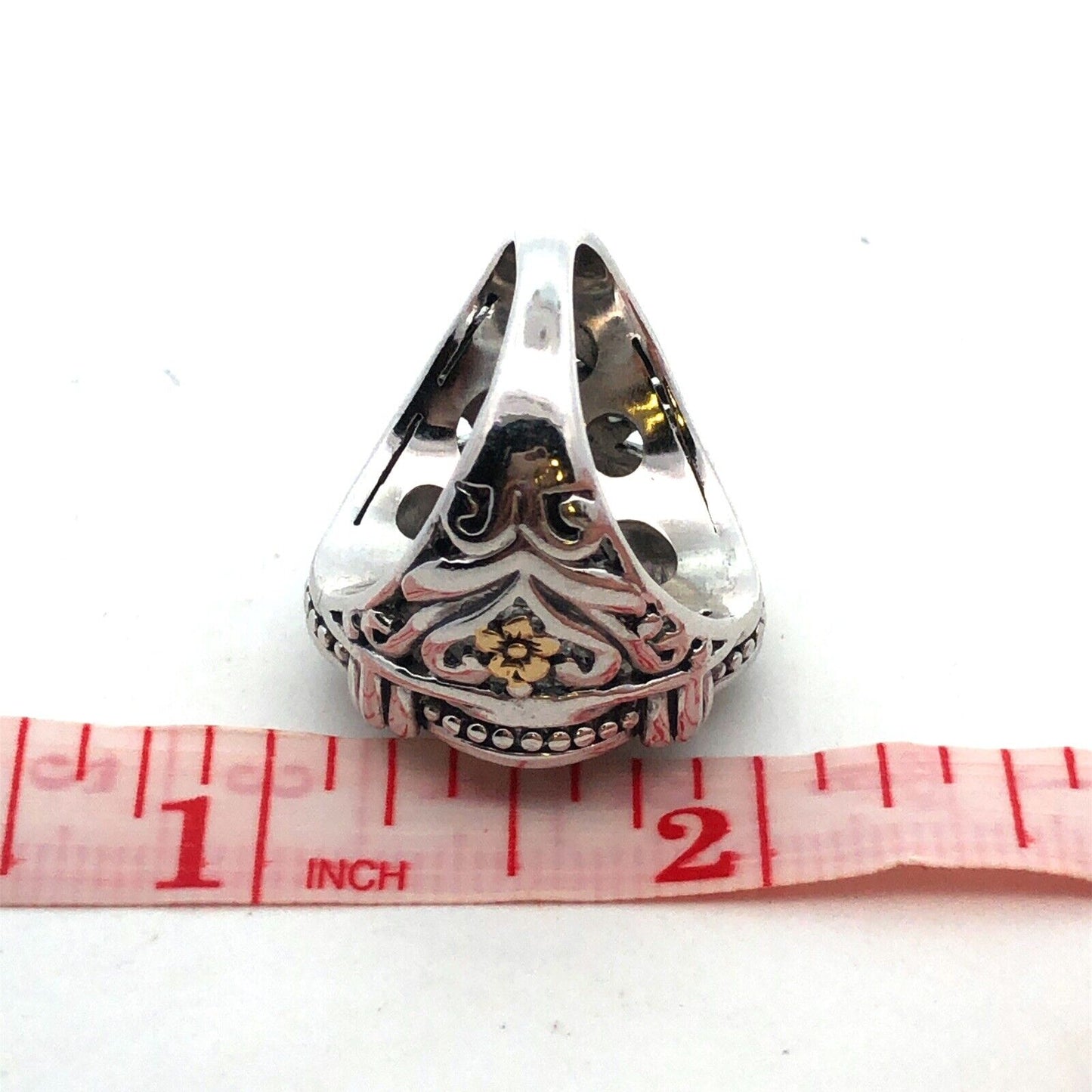 925 Sterling Silver Two Tone Cubic Zirconia Fleur De Lis Statement Ring