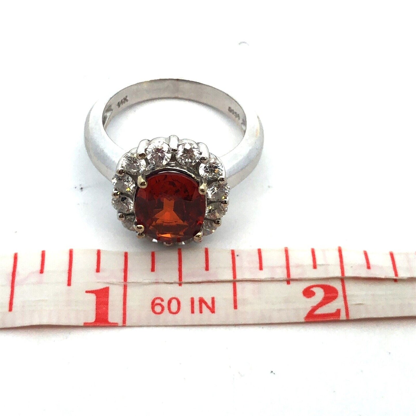 Estate 14K White Gold Oval Mexican Fire Opal Round Diamond Halo Statement Ring