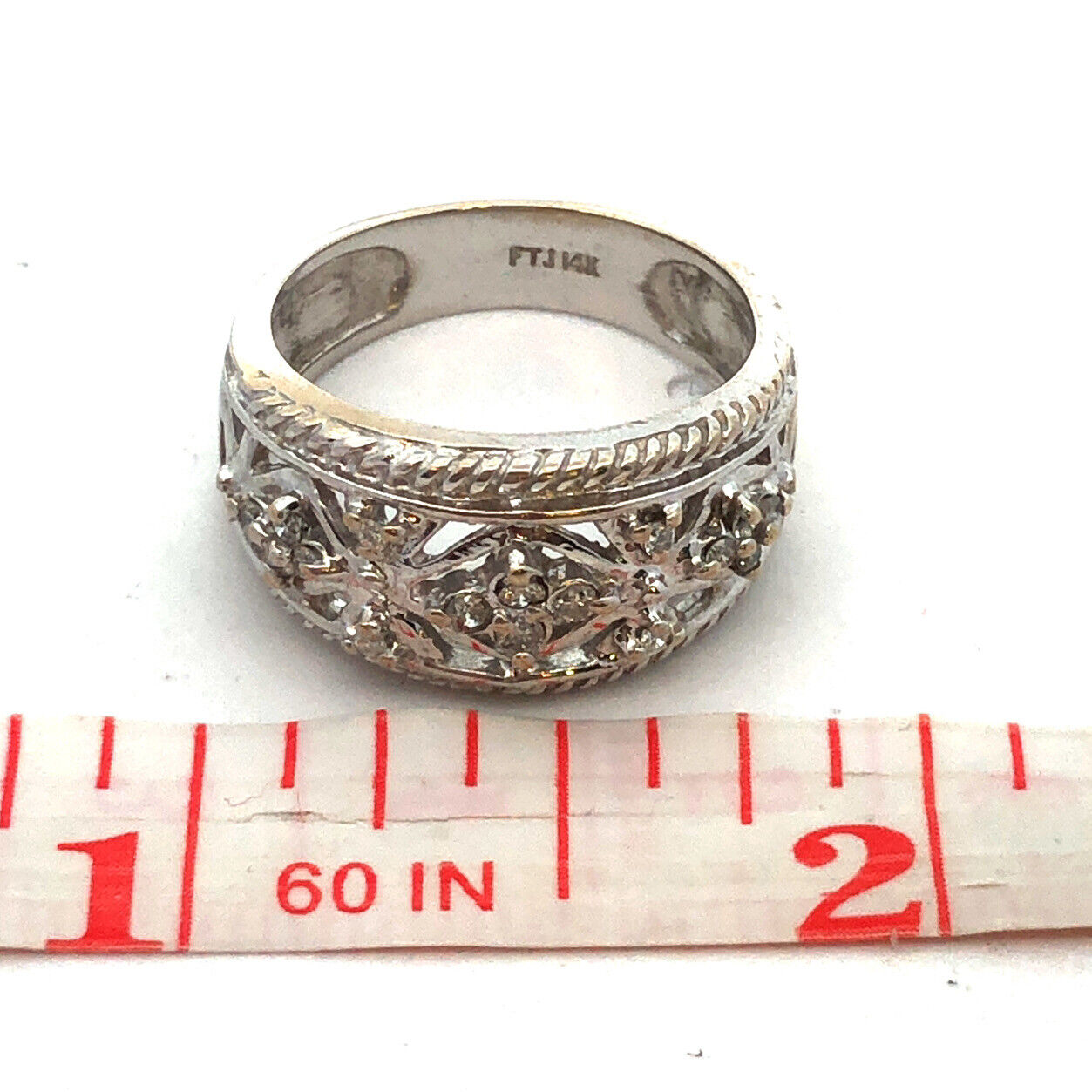 Stunning Designer FTJ 14K White Gold Diamond Celtic Design Band Ring Size 6.75