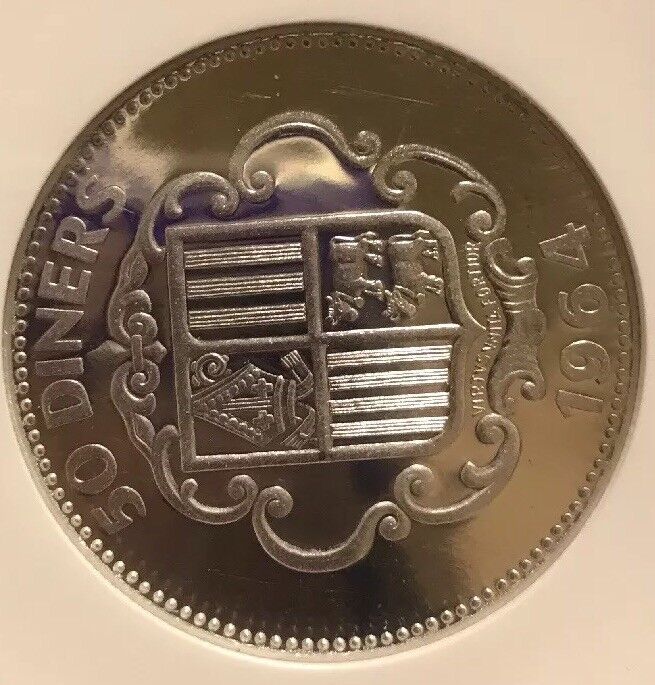 1964 Andorra Platinum 50 Diners Napoleon NGC Proof 64 UC Super Rare 1 Of 3 Mntg