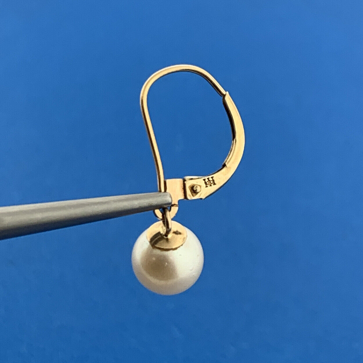 14K Yellow Gold Pearl June Bridal Anniversary Leverback Dangle Earrings